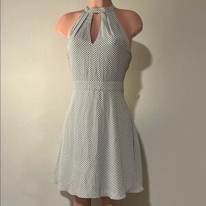 Express Women’s Polka Dot Halter  Keyhole Neck Lined Fit and Flare Dress Sz 12